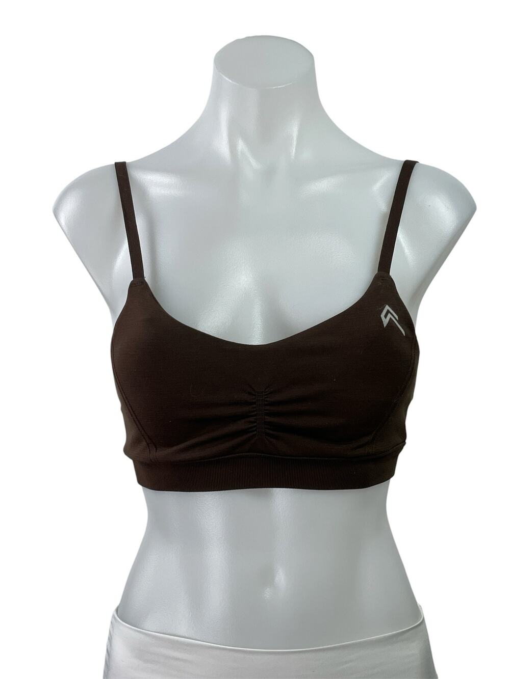 Oner Active Brown Cinch Scoop Neck Yoga Workout Athletic Sports Bra Crop Top S